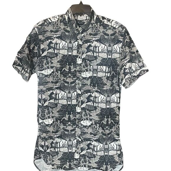 Zanerobe Men’s 100% Cotton Button Up Collared Exotic Print Short Sleeve Shirt Sz - Picture 1 of 7